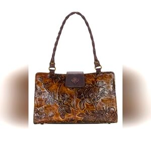 Patricia Nash Brown Embossed Floral Leather Satchel